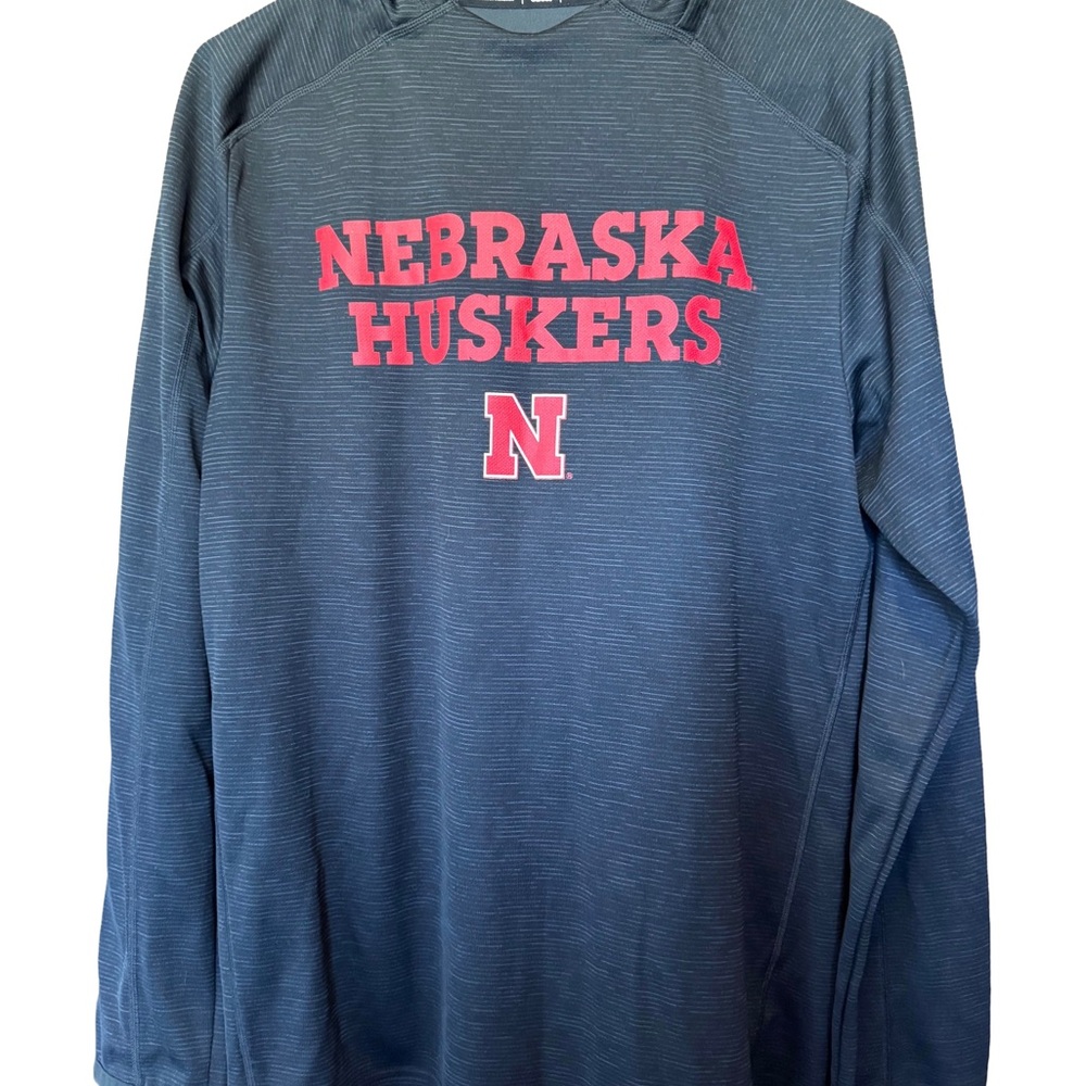 Adidas Nebraska Huskers Men's Long-Sleeve Logo Shirt - Black with Red Print